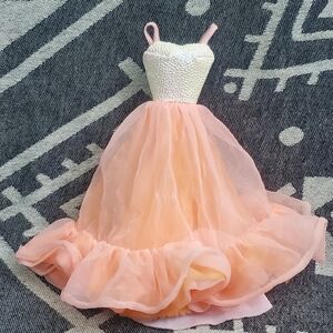 Vintage 1984 Peaches N Cream Barbie Dress Orange White Iridescent #7926